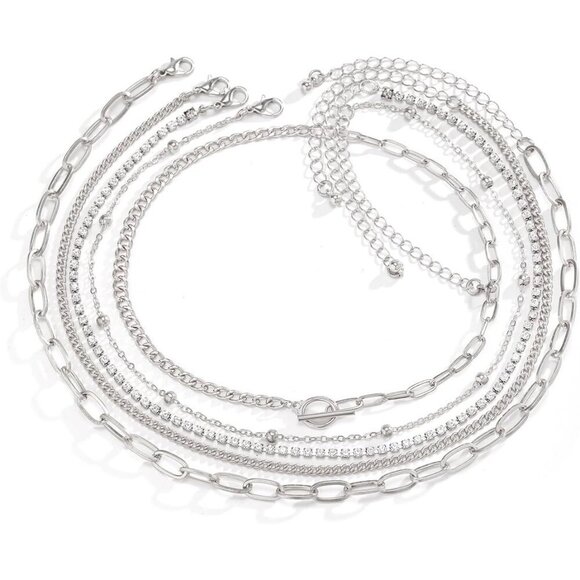 🆕 Women Silver Toggle Clasp Necklace Chunky Punk Layered Choker Simple Jewelry - Picture 5 of 5